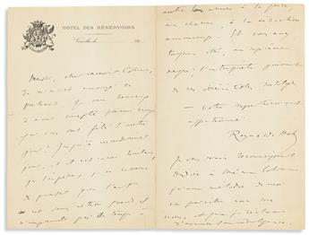(MUSICIANS--COMPOSERS.) Group of three Autograph Letters Signed, to Édouard Colonne, in French: Léo Delibes * Reynaldo Hahn * Giovan...